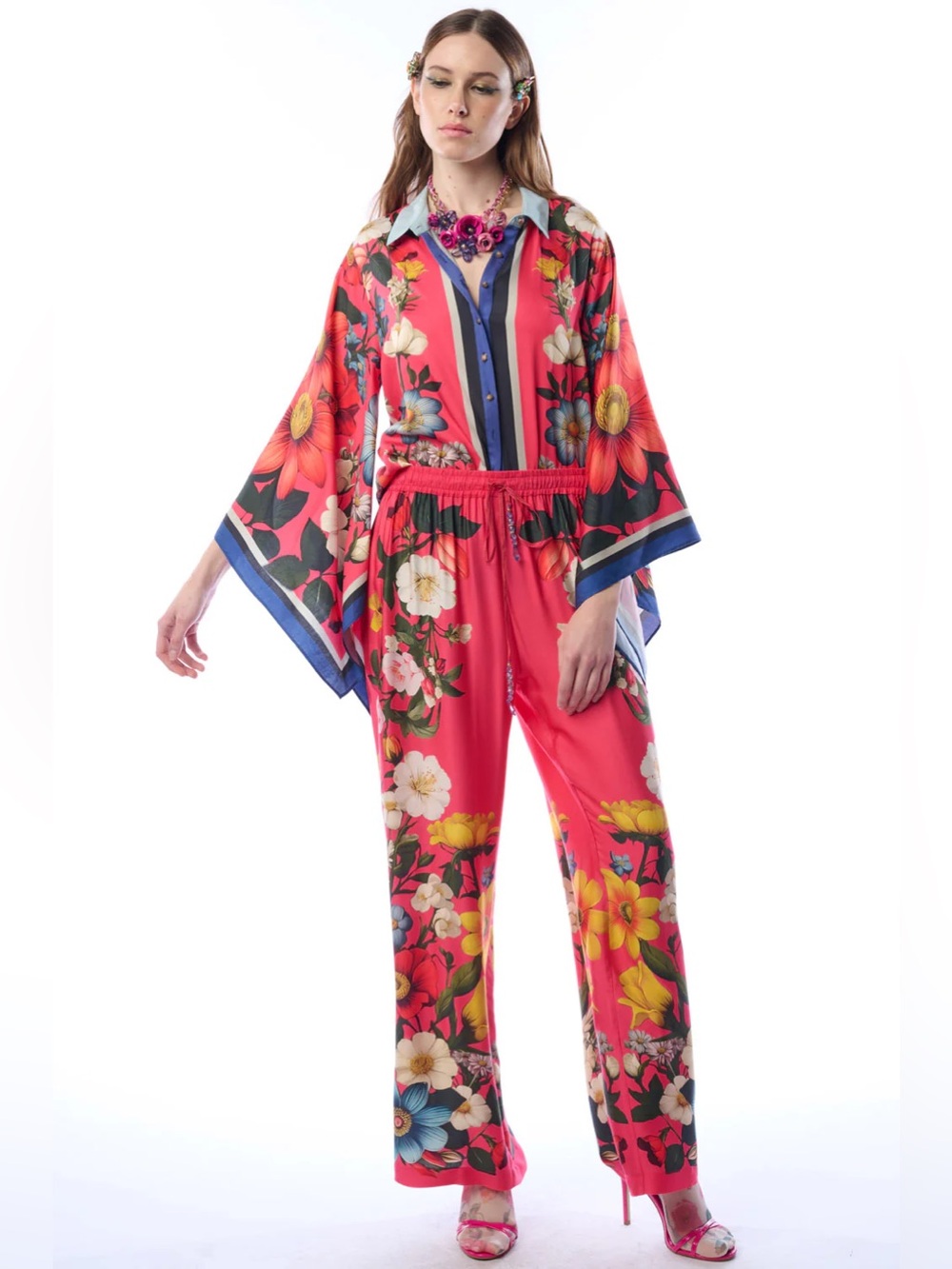 New Set! Aratta Silent Journey Floral Garden Top & Wide-Leg Pants Set